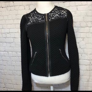 Rebecca Taylor Quilted Jacquard Lace Accent Jacket